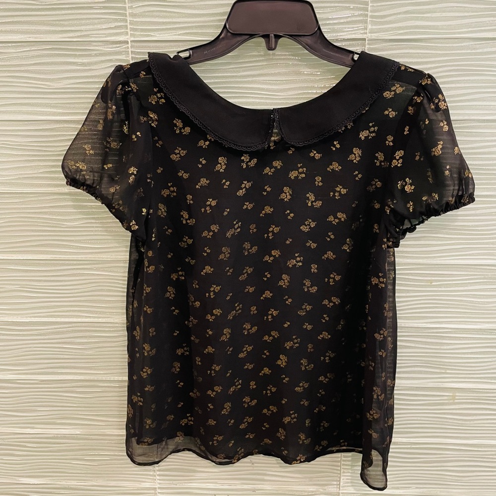 Princess Vera Wang sheer top Black with gold roses M NEW